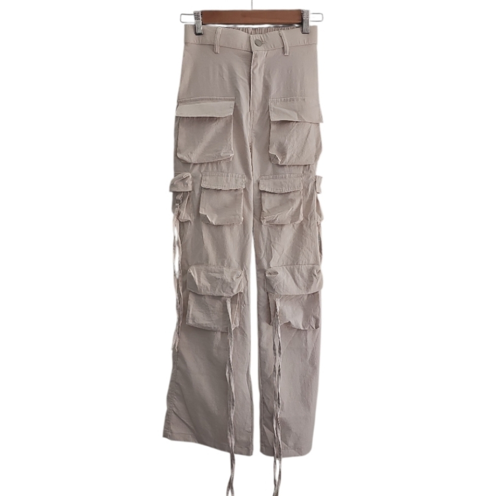 Y2K Utility Cargo Pants Women’s XS Cream Beige Low Rise Streetwear Gorpcore